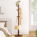 Minimalist Wood Coat Tree Rack for Home, Freestanding Hallway Jacket and Accessory Holder