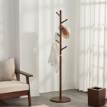 Freestanding Wooden Hallway Coat Tree, Multi-Hook Garment Rack for Coats, Hats and Bags