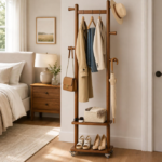 Solid Wood Coat and Hat Stand with 10 Hooks, Tall Entryway Organizer Rack