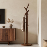 Wooden Freestanding Coat Rack with Branch Arms, Space-Saving Clothes Stand for Entryway
