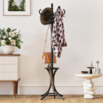 Wooden Hallway Garment Stand with 12 Hooks, Freestanding Coat Rack for Family Use