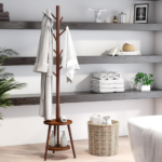 Minimalist Wooden Coat Stand with 8 Hooks, Freestanding Rack for Jackets, Hats and Scarves