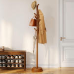 Wooden Entryway Coat Rack with Stable Base, Tall Freestanding Organizer for Home