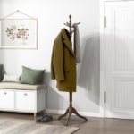 Freestanding Wooden Hat and Coat Stand, Slim Garment Rack for Bedroom and Hallway