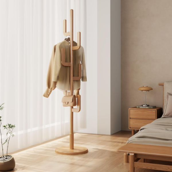 Wooden Garment and Hat Rack with Sturdy Round Base, Freestanding Organizer for Daily Use