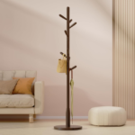 Freestanding Wooden Garment Rack with Hook Arms, Minimalist Coat Rack for Entryway Storage