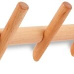 Modern Wood Coat and Hat Rack - Wall Mounted - 6 Peg Hooks - Stylish, Natural, Smooth