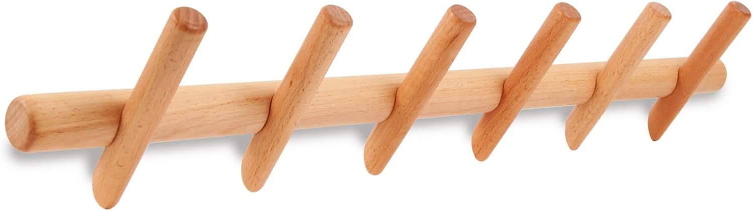 51f7StHvOML._AC_SL1500_.jpg Modern Wood Coat and Hat Rack - Wall Mounted - 6 Peg Hooks - Stylish, Natural, Smooth - Image 1