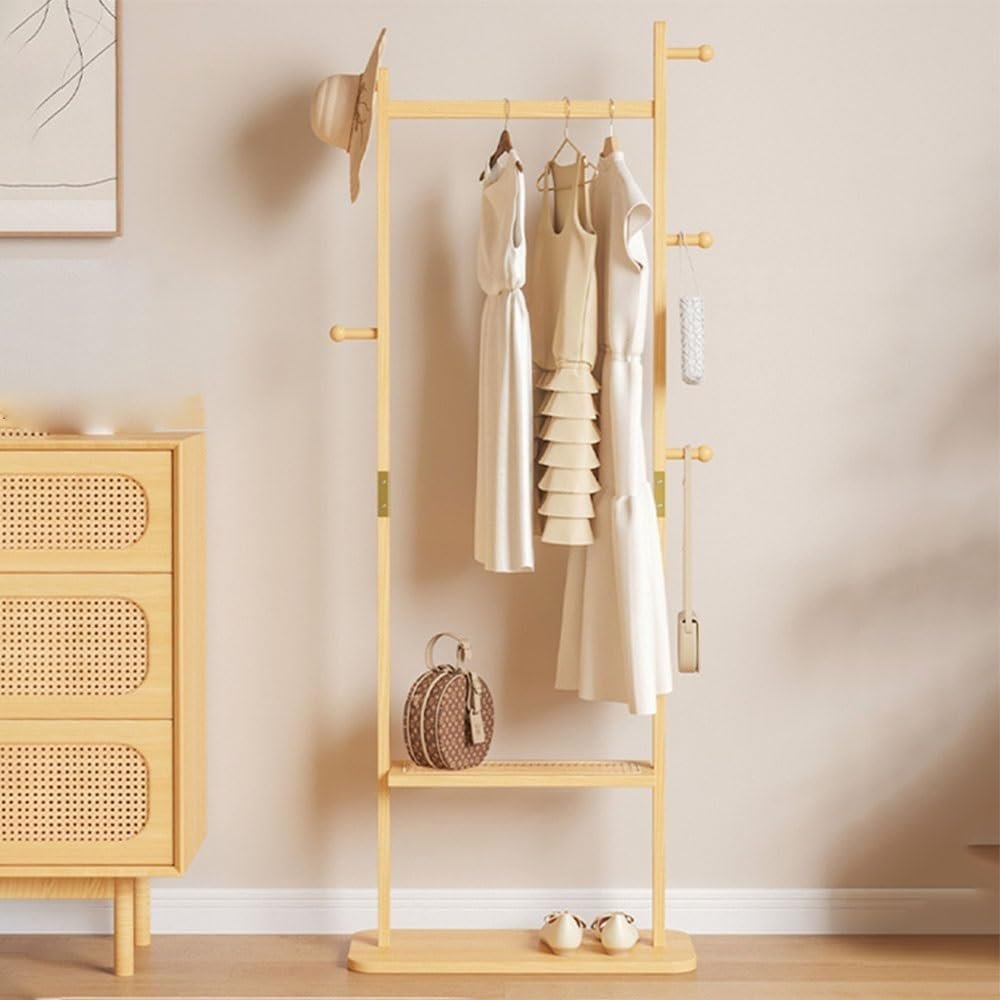 51oQu5PiTIL._AC_SL1000_.jpg Solid Wood Open Clothing Rack, Coat Rack Freestanding, Multi-function Clothing Storage Rack, Bedroom Storage Rack, Garment Rack for Entrance, Living Room, Bedroom(Natural) - Image 1