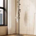 Wooden Corner Coat Rack Stand, Tall Freestanding Jacket and Hat Organizer for Small Spaces