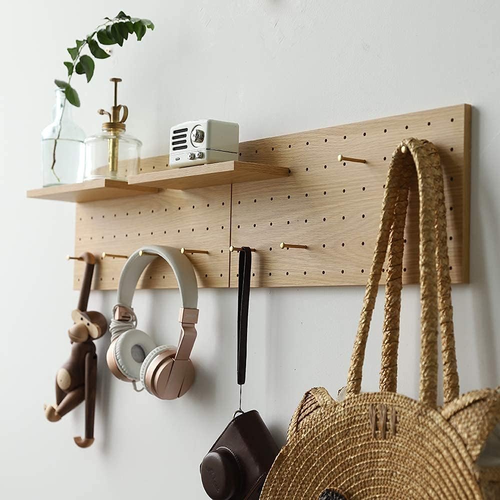 616p-V81U2L._AC_SL1000_.jpg Wooden Pegboard Modular Display Organization Storage Wall Hooks Shelf (Color:Oak) - Image 1