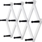 Accordian Wall Hanger: 16” High Wooden Wall Expandable Coat Rack, Hat Rack Holder, Accordion Hook for Baseball Caps, Coats, Mugs, 10 Peg Hooks, White & Black