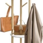 Rotary Coat Rack Freestanding,Solid Wood Coat Hanger Stand with 3 Shelves and 9 Hooks,Sturdy and Easy to Assemble Coat Hall Tree Stand for Entryway,Bedroom,Hanging Hats,Scarves,Bags(Natural)