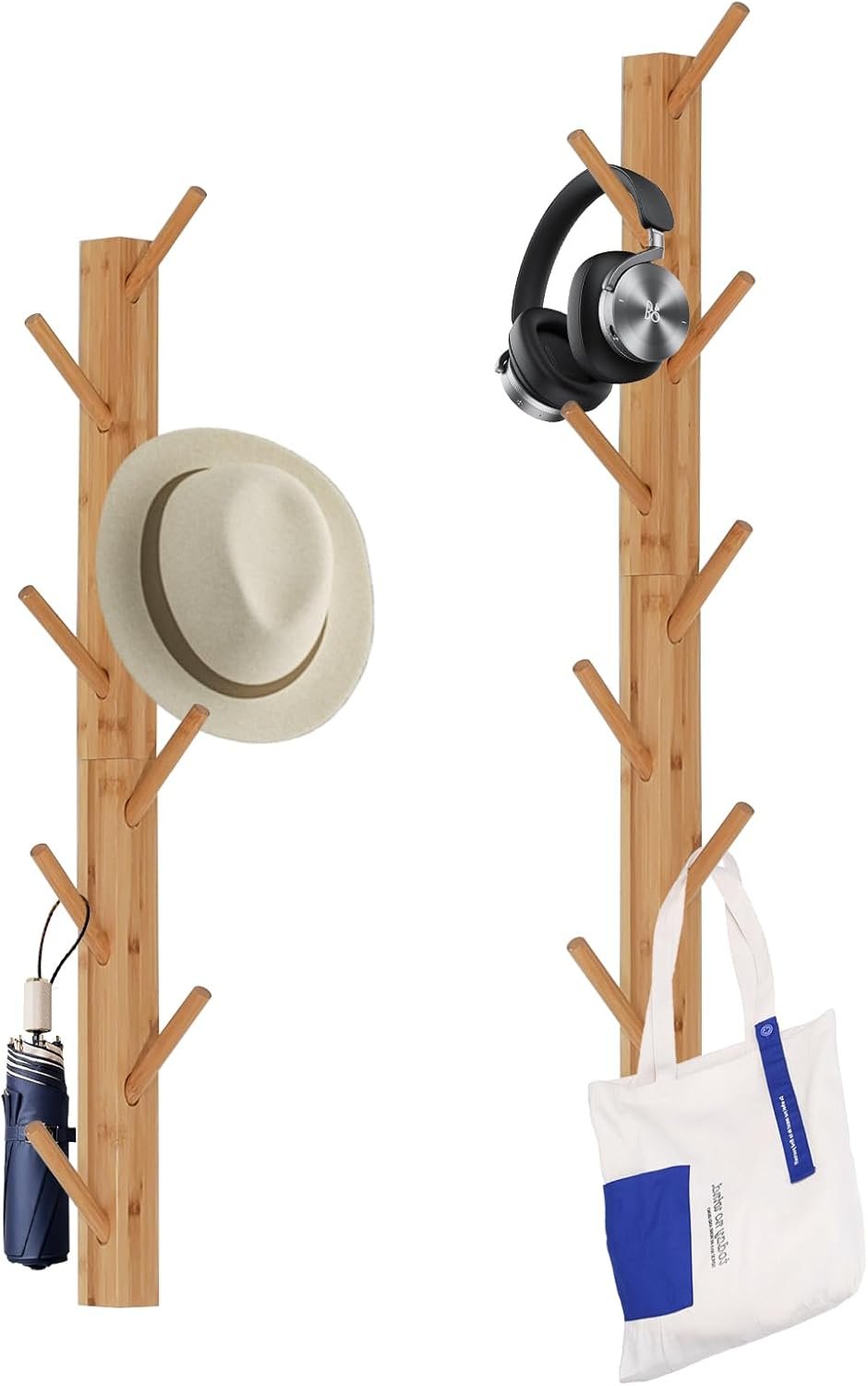 61VFJD5B9KL._AC_SL1500_.jpg 2-Pack Wood-Wall-Mounted-Coat-Hooks, Bamboo Vertical Coats Rack Holder Hanger with 8 Hooks Entryway Hanging Wooden Racks for Hanging Jacket Coat Hat in Entryway Office Bathroom(Natural) - Image 1