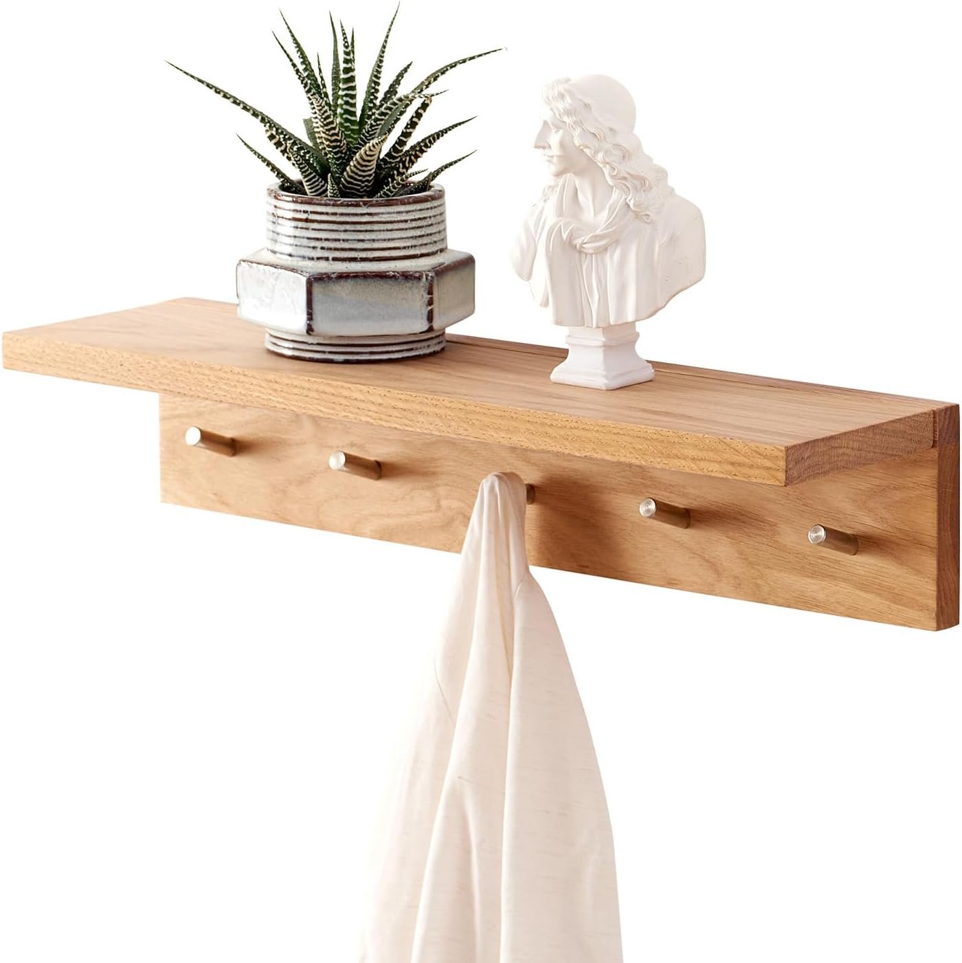 61bu95SnL._AC_SL1500_.jpg Coat Rack Shelf Wall Mounted Oak Wood Entryway Shelf with 5 Hooks Wall Coat Hook Rack with Floating Shelf for Bedroom, Living Room, Kitchen (Natural,20 inch) - Image 1