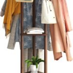 Rotary Coat Rack Stand with 8 Hooks, Bamboo Wood Coat Tree for Clothes/Bags/Hats, Large Coat Rack Freestanding for Entryway (Brown_triangle)