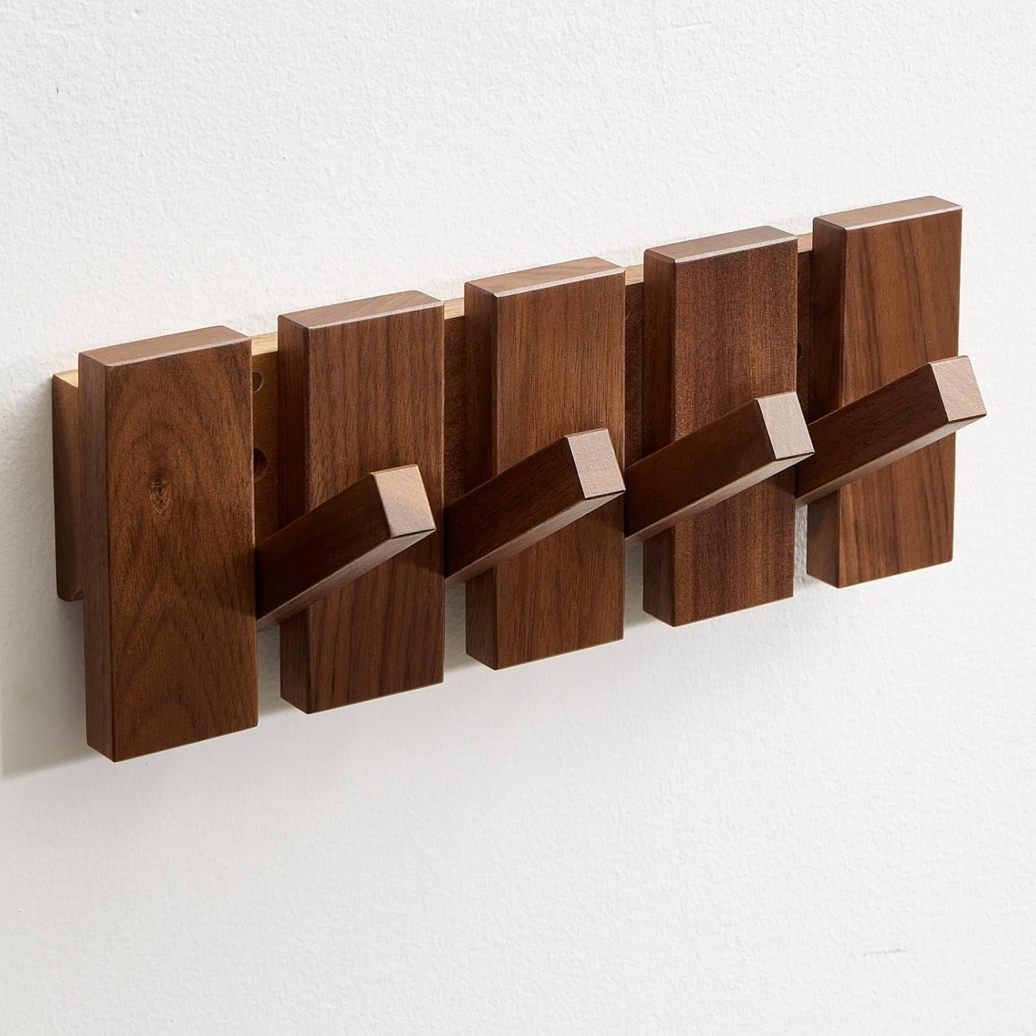 71V01F3rWdL._AC_SL1500_.jpg Wooden Coat Hooks Wall Mounted, Coat Rack Hanger Wall Mount with 4 Hooks, Modern Piano Coat Racks for Hanging Coats Keys Hats Towels Bags, Space-Saving Entryway Coat Rack, Walnut - Image 1