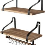 Wooden Hanging Pot Rack with 8 Hooks - Farmhouse Style Wall Mount Multifunctional Cookware Organizer Rack Kitchen Storage for Pans Utensils (Natural)