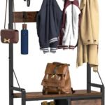 Hall Tree, 31.5” Entryway Bench with Coat Rack freestanding, 5 in 1 Intelligent Design Shoe Bench and Wall Rack 17 Hooks and Drawers (Rustic Brown)