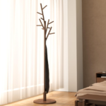 Wooden Clothes and Hat Rack Stand with Branch Hooks, Freestanding Entryway Organizer