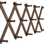 Accordion Wall Hanger, Modern Expandable Coat Rack Wall Mounted, Solid Wooden Wall Hat Rack for Wall, 14 Peg, Walnut