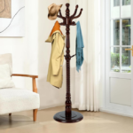 Tall Wooden Entryway Coat Stand with Sturdy Base, Multi-Purpose Rack for Coats, Hats and Bags